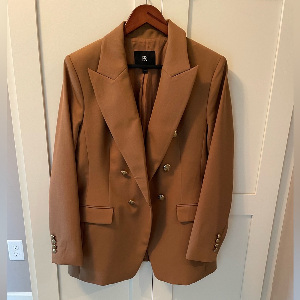 Banana Republic Double-Breasted Camel Blazer with Gold Buttons